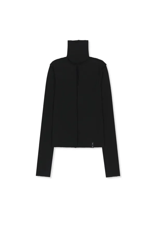RAW CUT HIGH NECK TOP IN BLACK