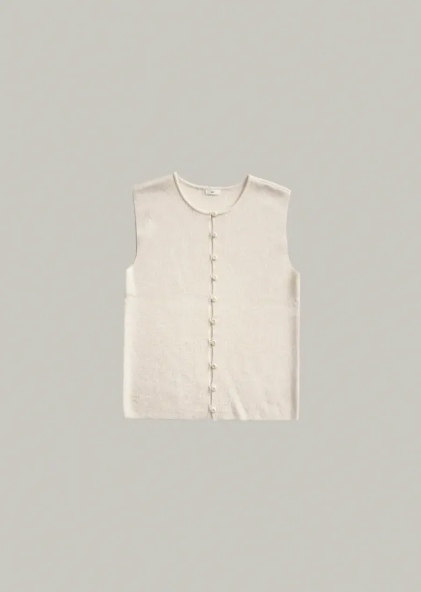 round neck button knit vest