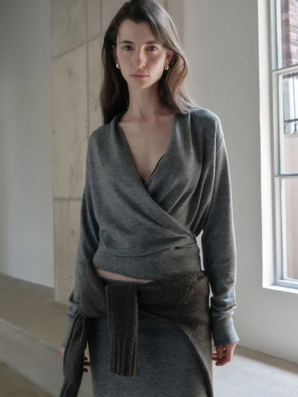 LOY WRAP DRAPE TOP_GRAY