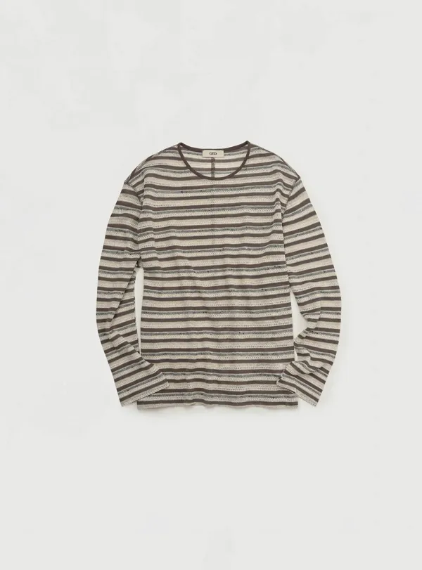 [2ND] STRIPE LONG SLEEVE TOP - BROWN