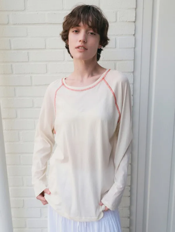 Contrast stitch raglan t-shirt_Cream
