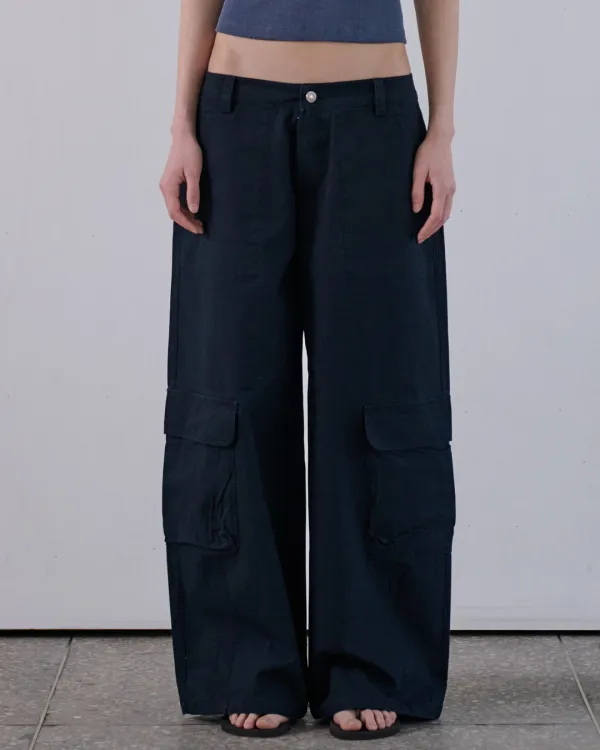 COTTON CARGO PANTS - DARK NAVY