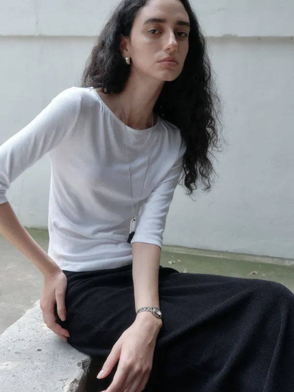 KAIA BOAT NECK 3/4 SLEEVE T-SHIRT_IVORY