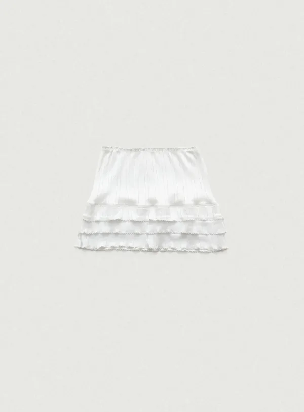 Cotton Eyelet Knit Pleated Skirt_Ivory