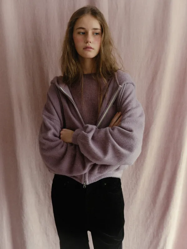 (5ND) Fluffy Shaggy Hoodie Zip-Up (lavender)