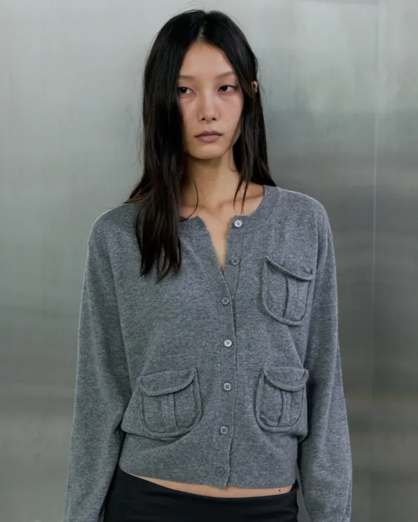 3-POCKET WOOL CARDIGAN - GREY