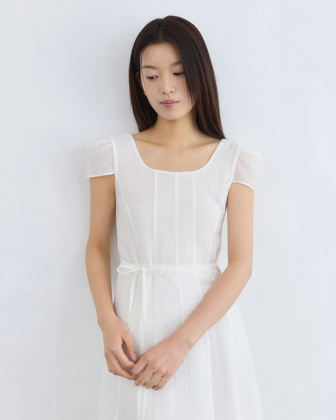 어다울 Smocking square neck long dress - ivory 상품 이미지 3