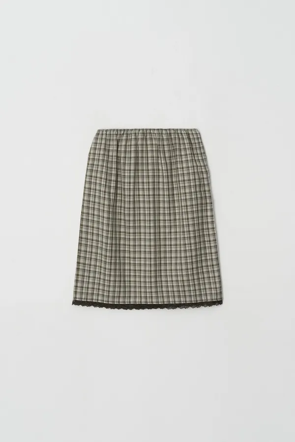 Embroidered Lace Check Skirt (khaki)