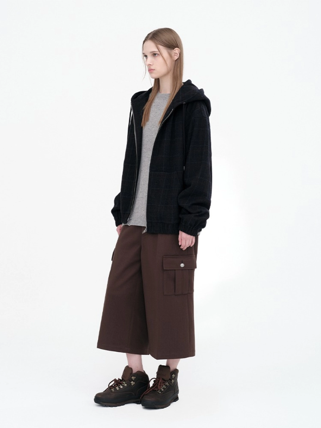 밀로 우먼 Tailored Herringbone Bermuda Pants [Brown] 상품 이미지 2