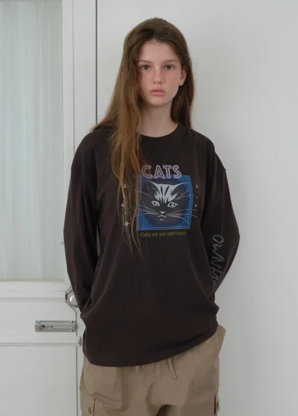 [2ND] CAT LONG SLEEVE T-SHIRT - CHARCOAL