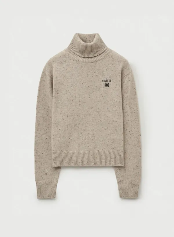 (W) Classic Turtle Neck Mix Knit - Oatmeal