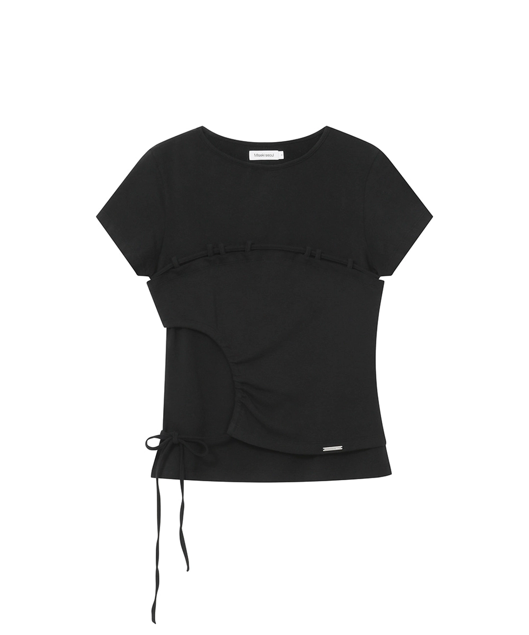 미세키서울 [레이 PICK] String shirring short sleeve BLACK 상품 이미지 1