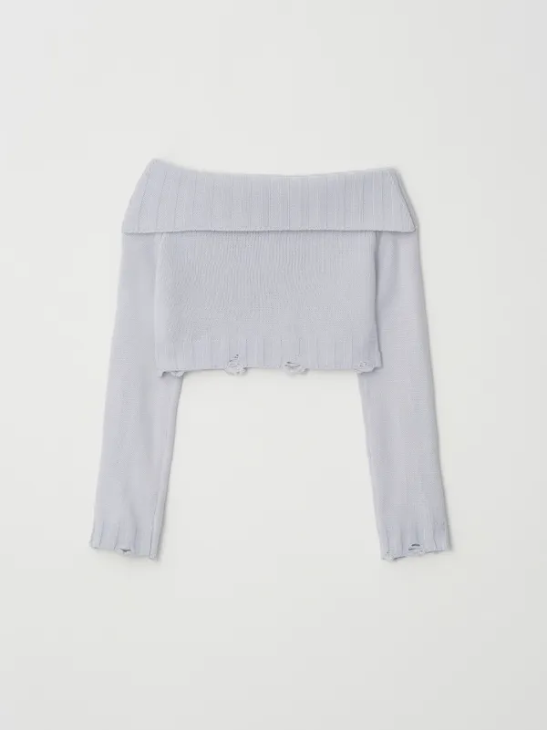 Damaged Off-shoulder Knit (Light Gray)