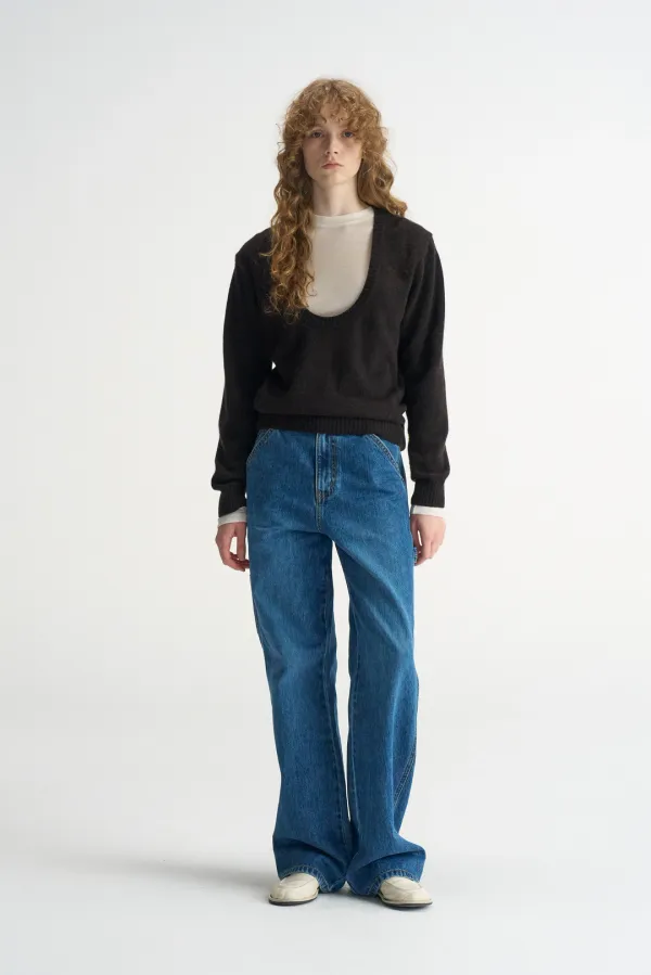 Deep U-Neck Pullover_Brown