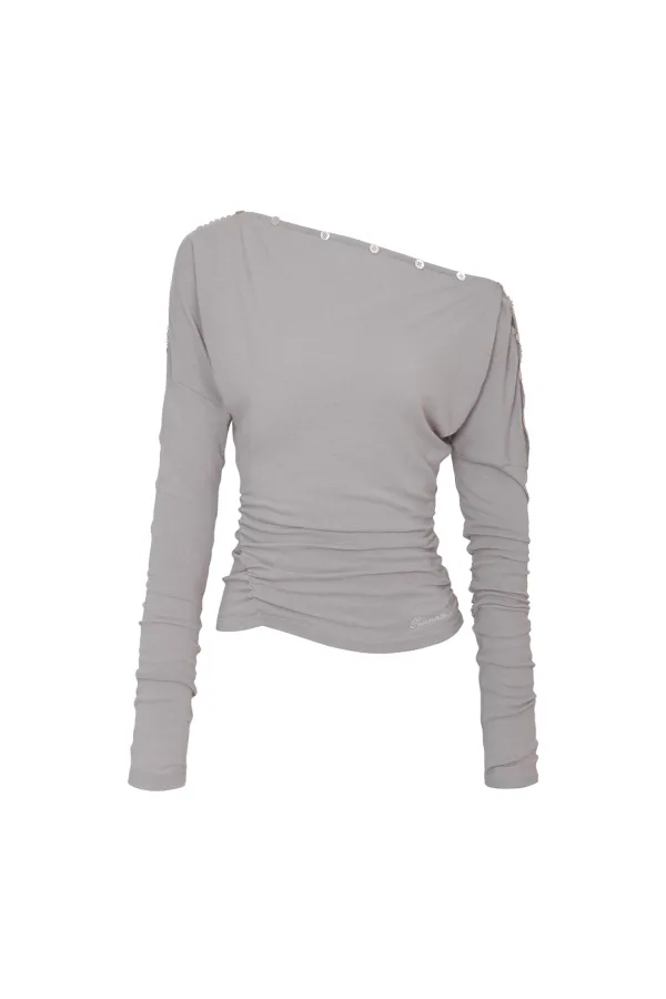[10/16~] JENNIE BUTTONED TOP grey beige