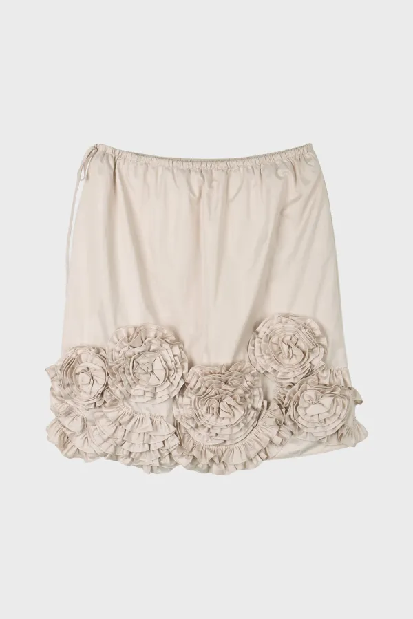Rose Frill Midi Skirt (Light Beige)