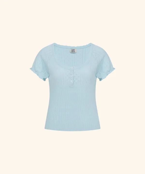 Daming Heartneck Button Knit Top ( Sky Blue )