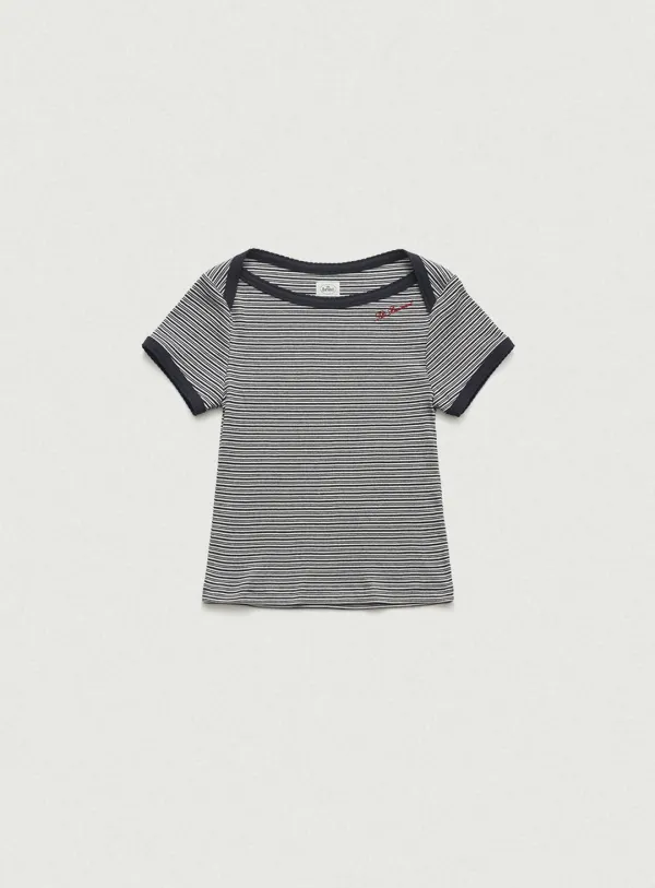 Noelle Boat Neck Stripe Slim Top_Navy