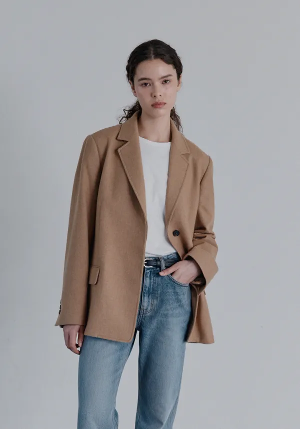 Fable Hidden Wool Belt Jacket (Camel)