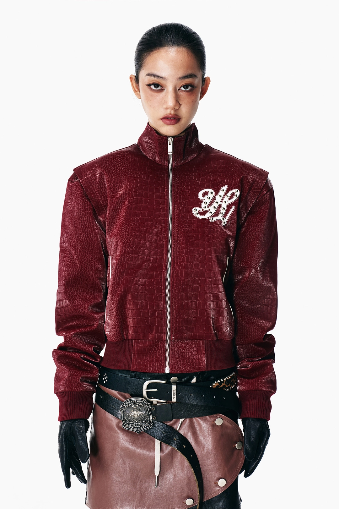 와이이이엘 FAUX CROCODILE LEATHER WINGED JACKET WINE 상품 이미지 2