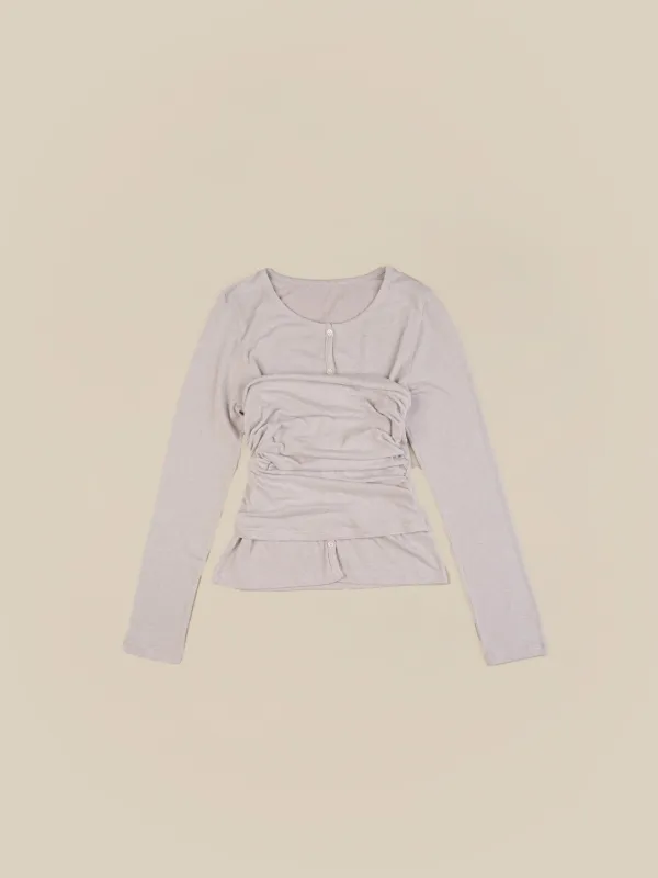 [*9/21 순차 출고 ] SHIRRING TOP LAYERED CARDIGAN [ PALE GRAY ]