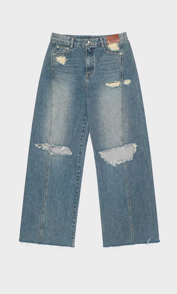 Damage Cut Denim Trouser_Blue
