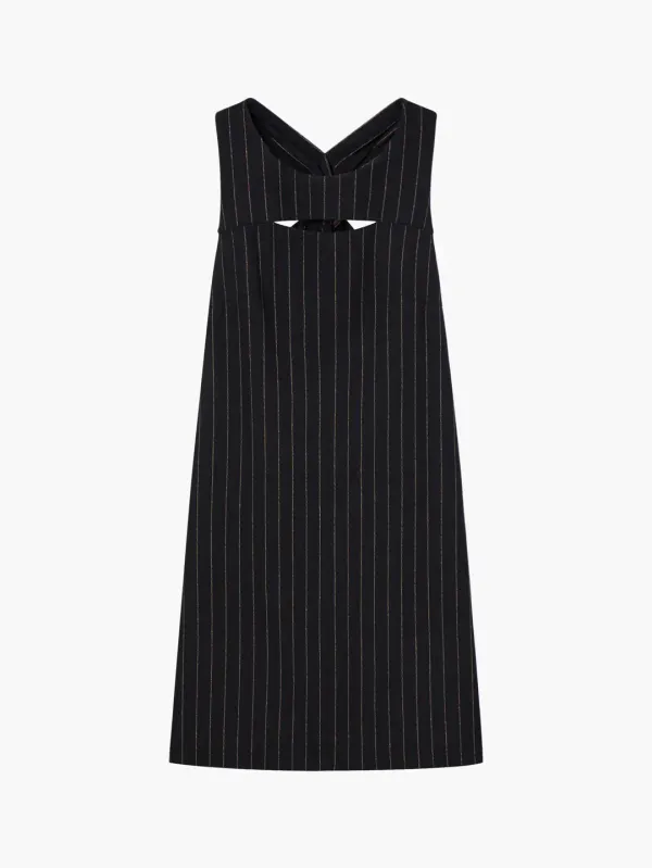 Striped Linen Blend O Ring Dress, Black