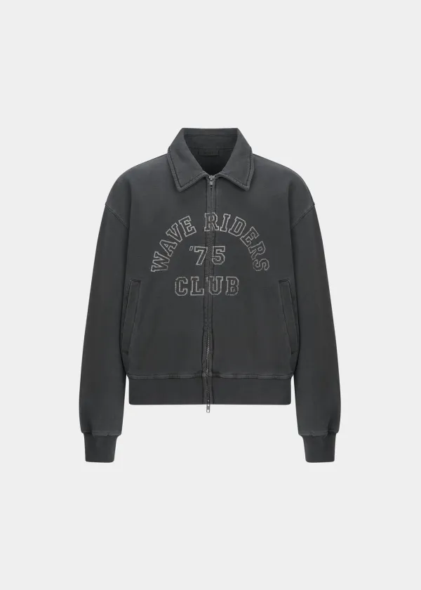 WAVE RIDERS PIGMENT WASHED COLLAR ZIP-UP - CHARCOAL