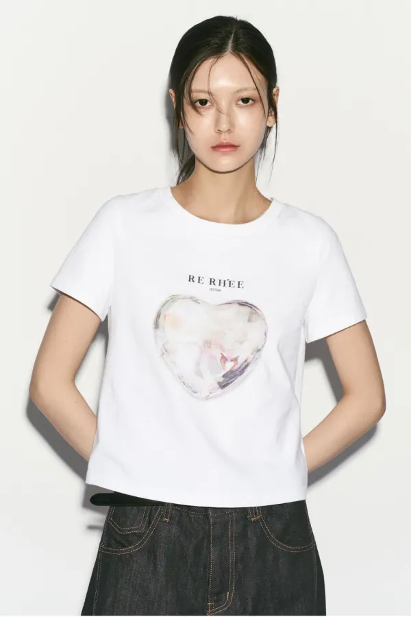 HEART PRINT CROPPED T-SHIRT