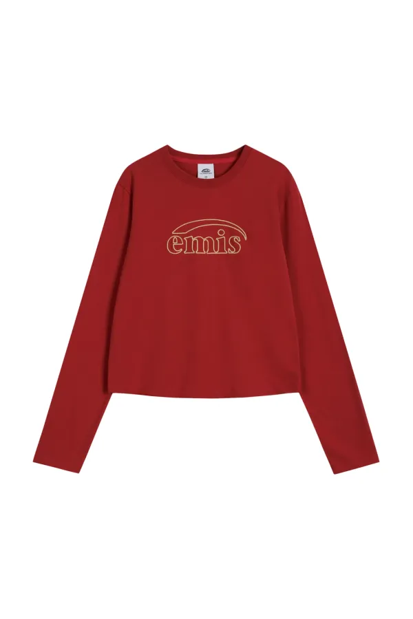 (W) LONG SLEEVE CHAIN STITCH T-SHIRT-RED