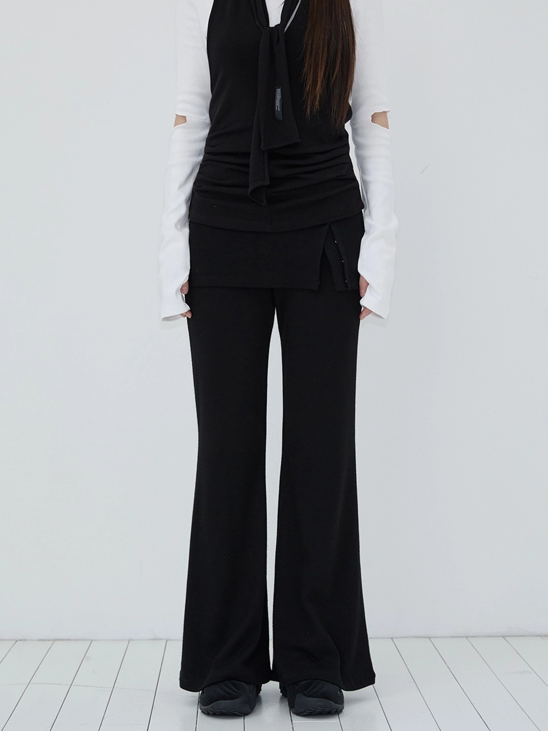 이네기 [2nd Reorder] Sway Hook Skirt Pants (black) 상품 이미지 1