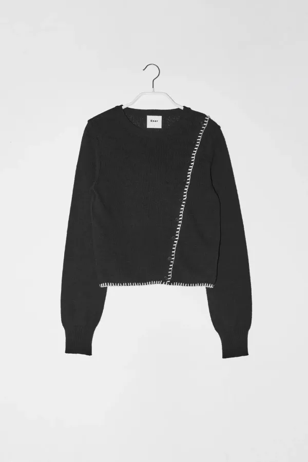 DIAGONAL BUTTON KNIT - BLACK