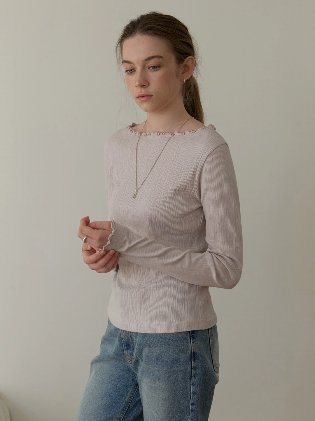 어몽 A WRINKLE TEXTURE T-SHIRT_LIGHT GREY 상품 이미지 2