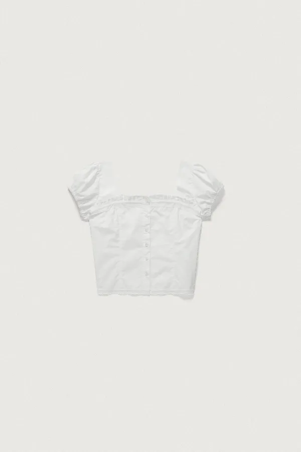 ROSE PLEATS SQUARE NECK BLOUSE [WHITE]