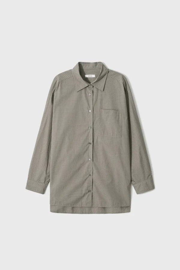 Crisp Oversized Check Shirt (Beige / Dark Gray)