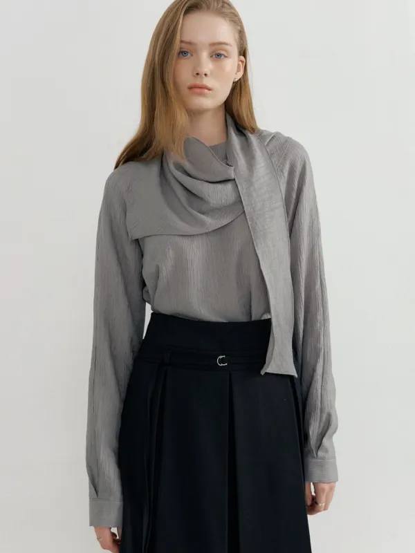 comos 1601 detachable tie raglan blouse (grey)