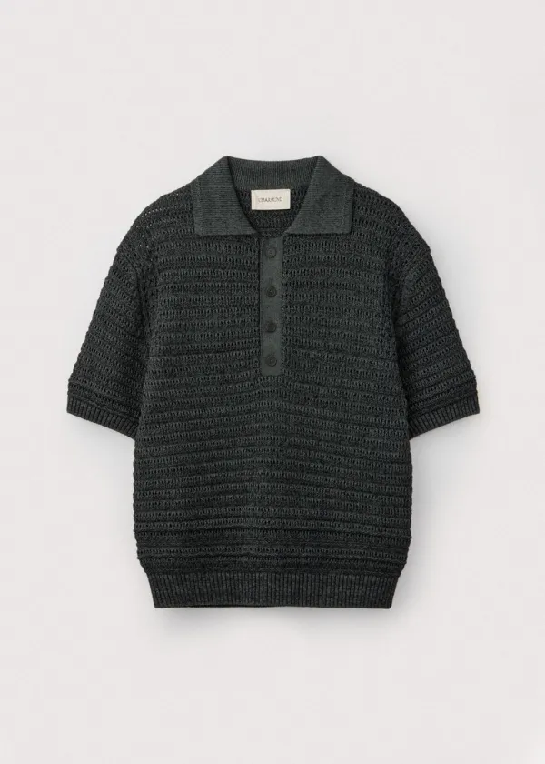 Paper & boucle crochet collared pullover_Forest