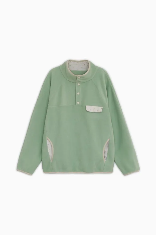 FLORAL CONTRAST FLEECE PULLOVER, MINT