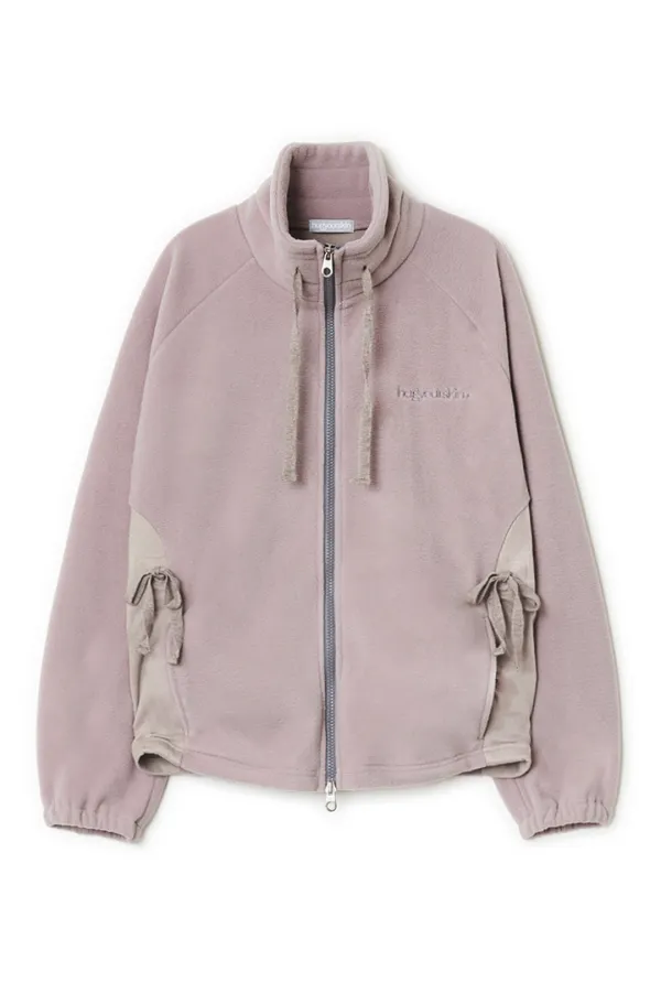 Draw string fleece zip-up (Pink)