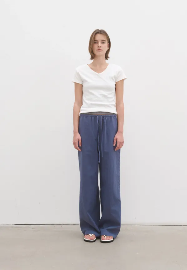 Linen blend string pants (dusty blue)