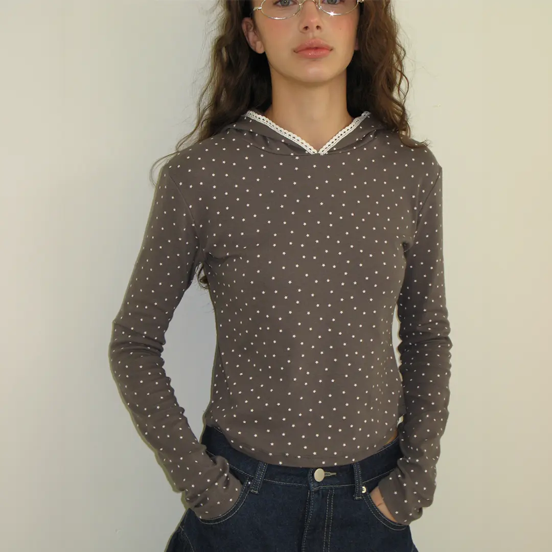 론론 LACE HOODIE SLIM LONG SLEEVE CHARCOAL STAR 상품 이미지 2