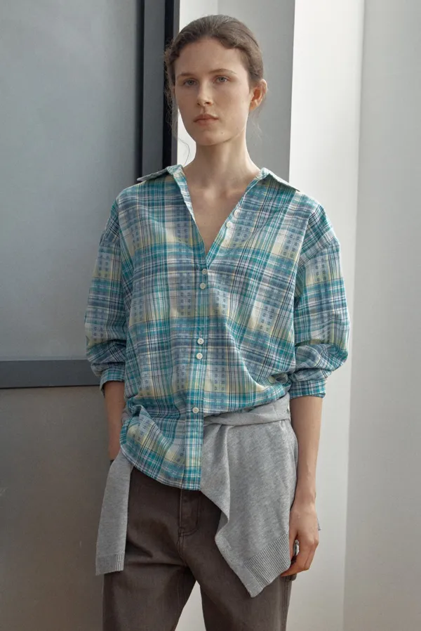 jacquard check shirts - blue multi