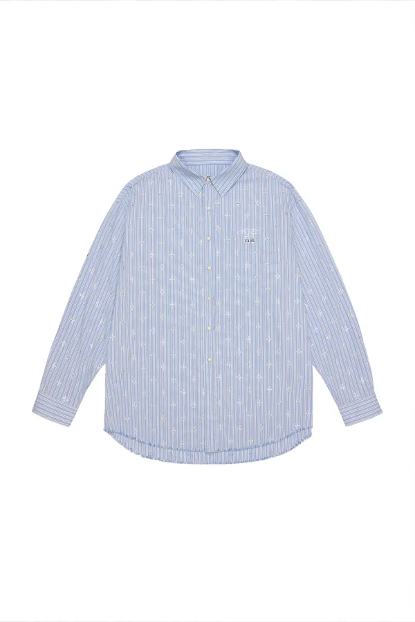 RHINESTONE STRIPED OVERSHIRT BLUE