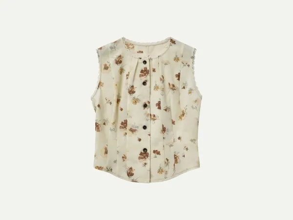 Via Boris button vest (Yellow flower)