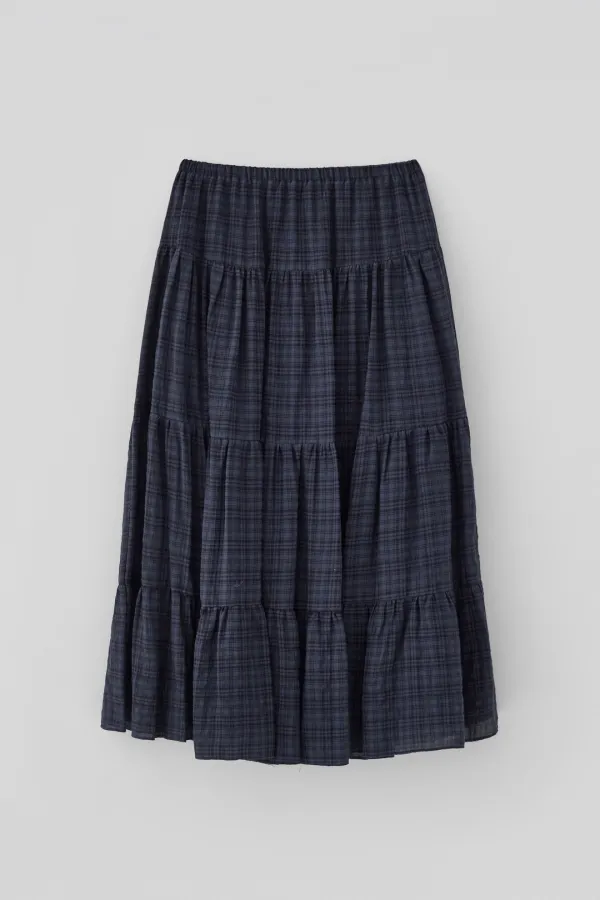 (1st re-stock) T/T Tartan check long skirt (navy)