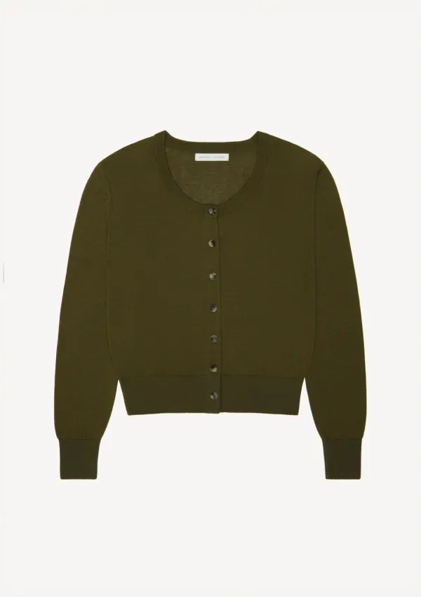 U-Neck Knit Cardigan in Deep Khaki