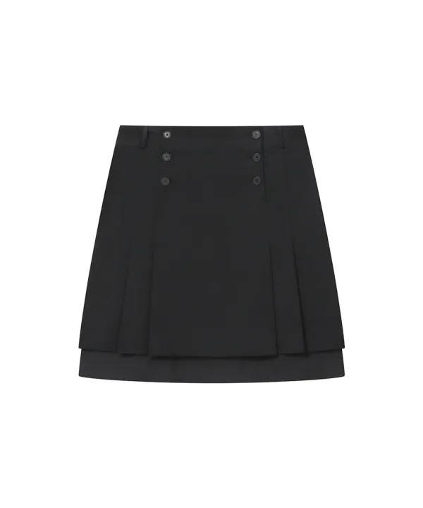 Layered pleats midi skirt BLACK