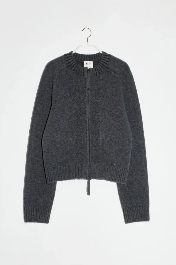 MERINO WOOL KNIT ZIP-UP - DARK GREY