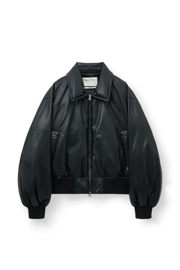 FAUX LEATHER DOWN JUMPER FOR WOMEN IN BLACK