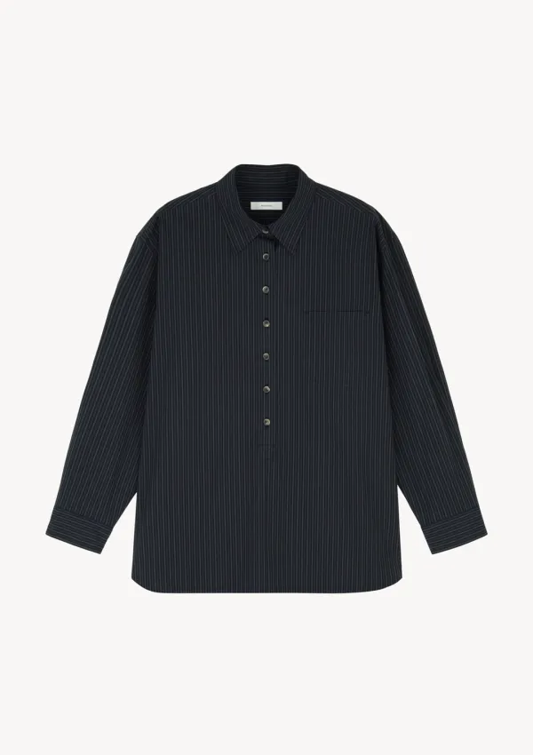 Menton Henley Shirt in Navy Stripe